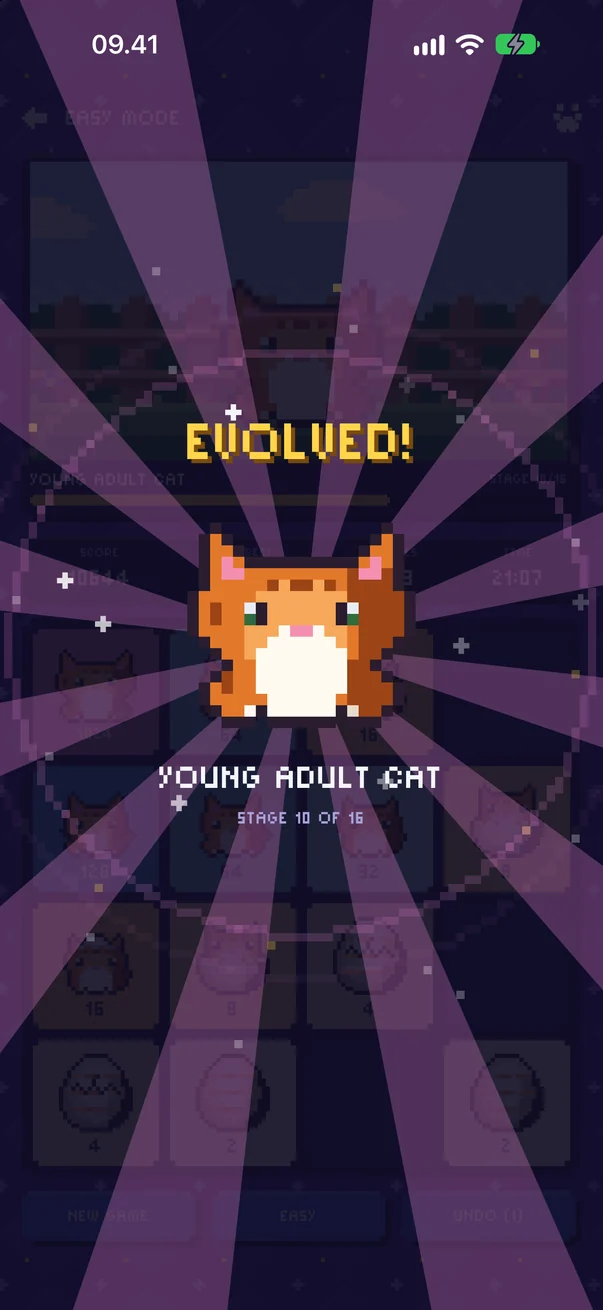 An evolution scene: the pet glows and reveals its next form