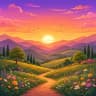Sunset over flower hills