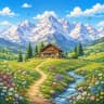 A mountain cabin in spring