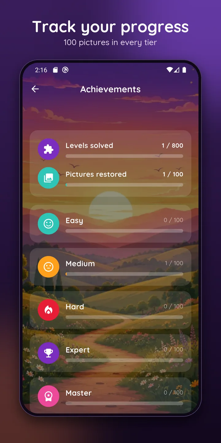Track your progress in the achievements screen