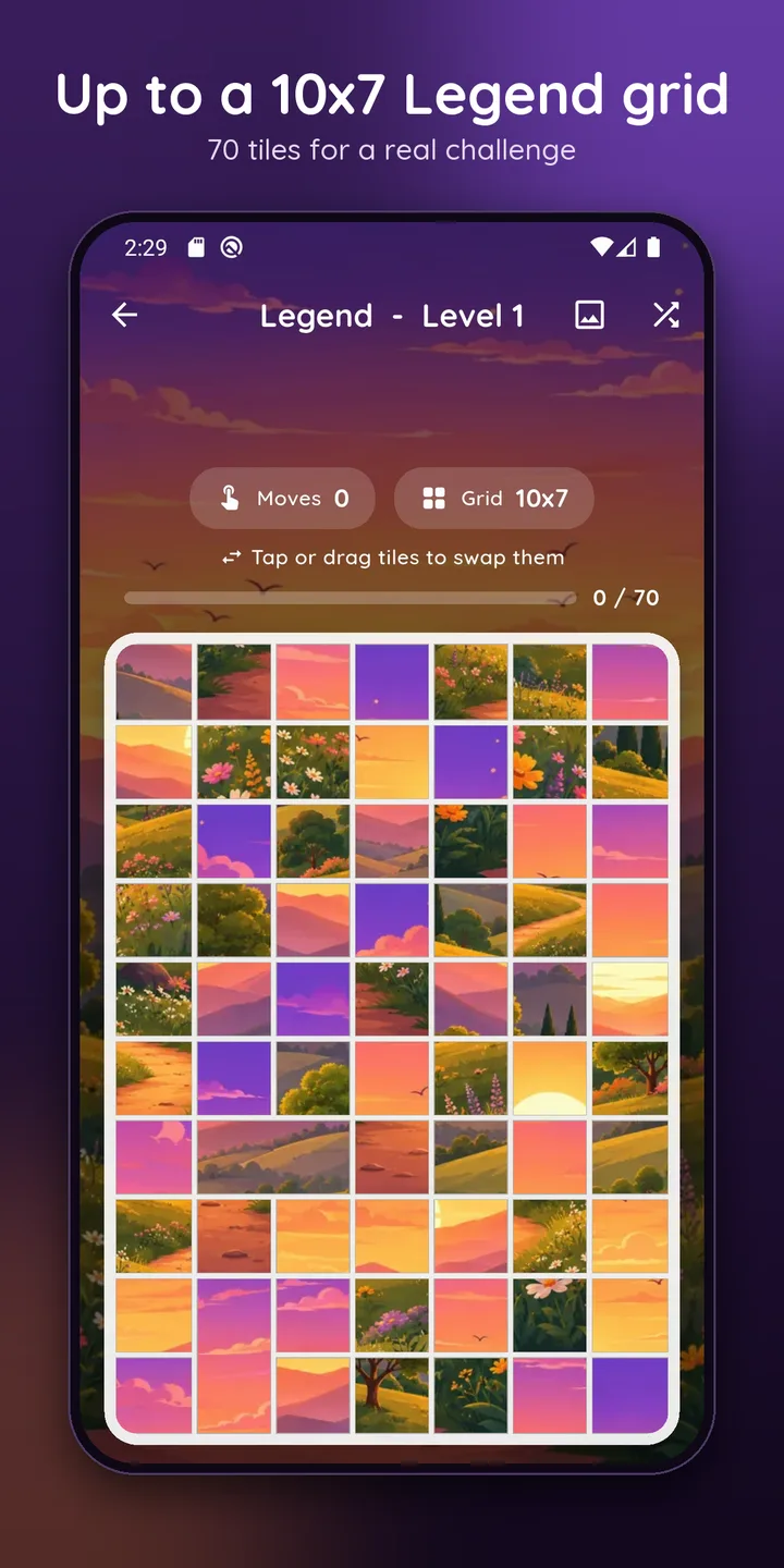 The 10x7 Legend grid with 70 tiles