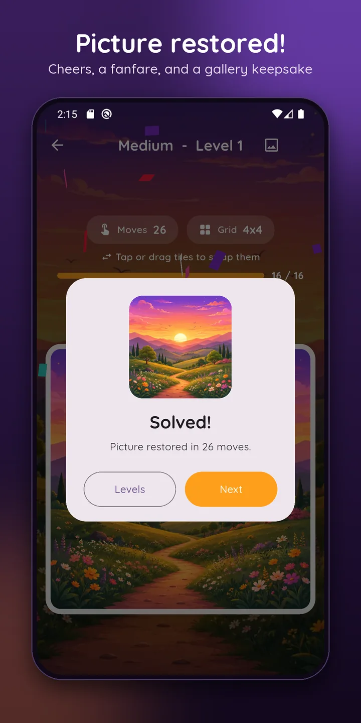 Picture restored: the Solved dialog