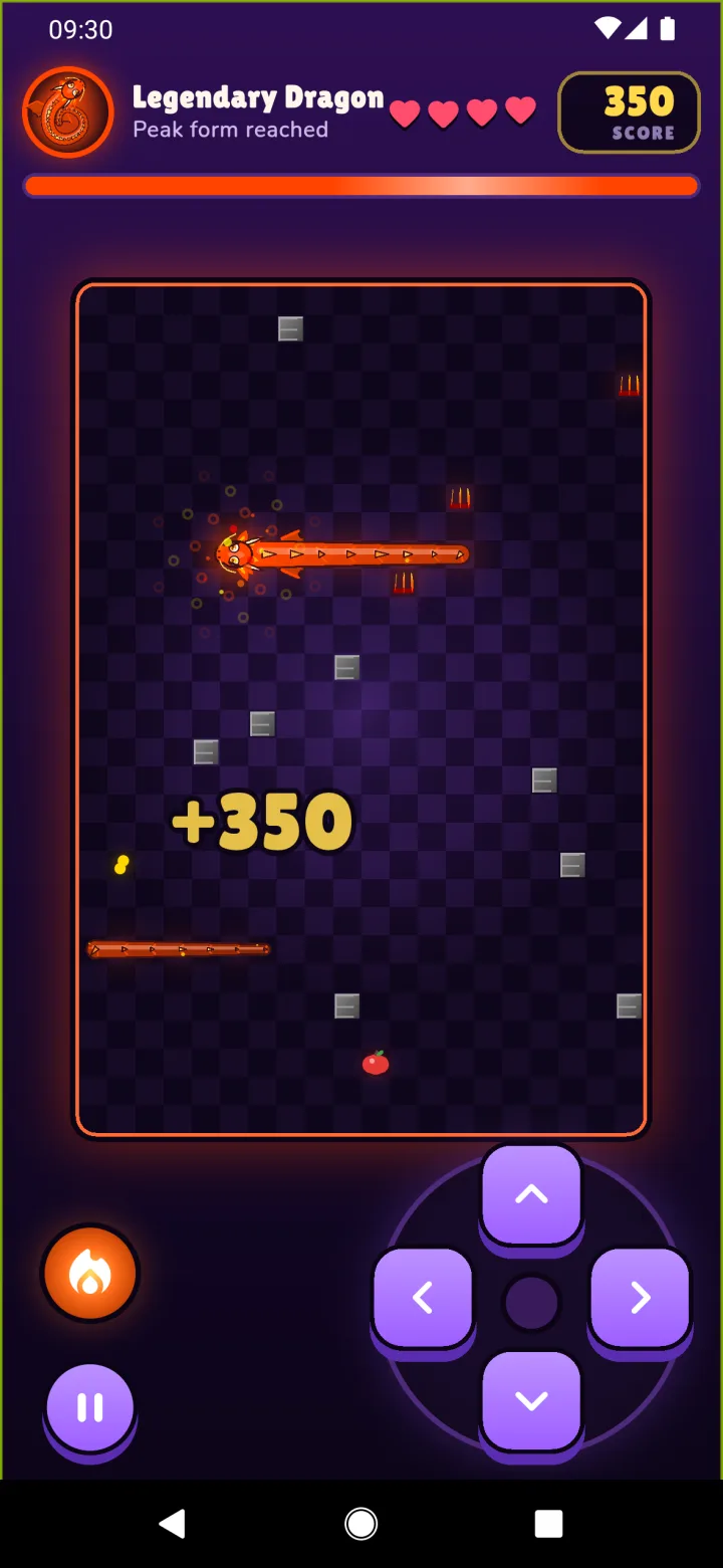 A run in progress with a score pop-up after eating