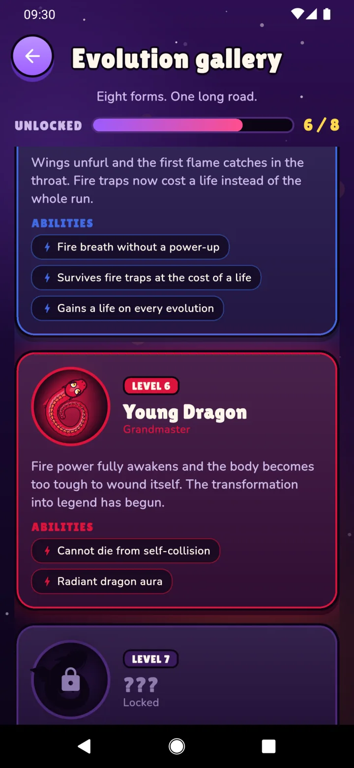 The Evolution gallery listing each form and its abilities