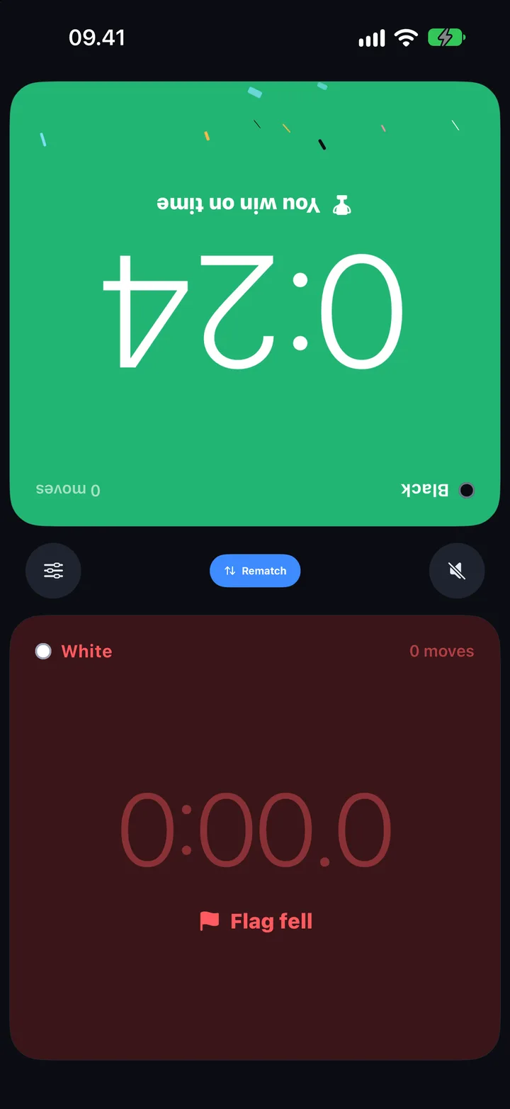 White's flag has fallen, Black wins on time