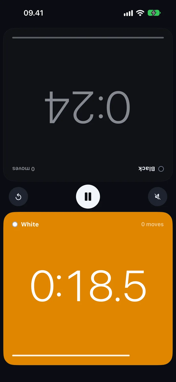 White under 20 seconds, the clock amber with tenths