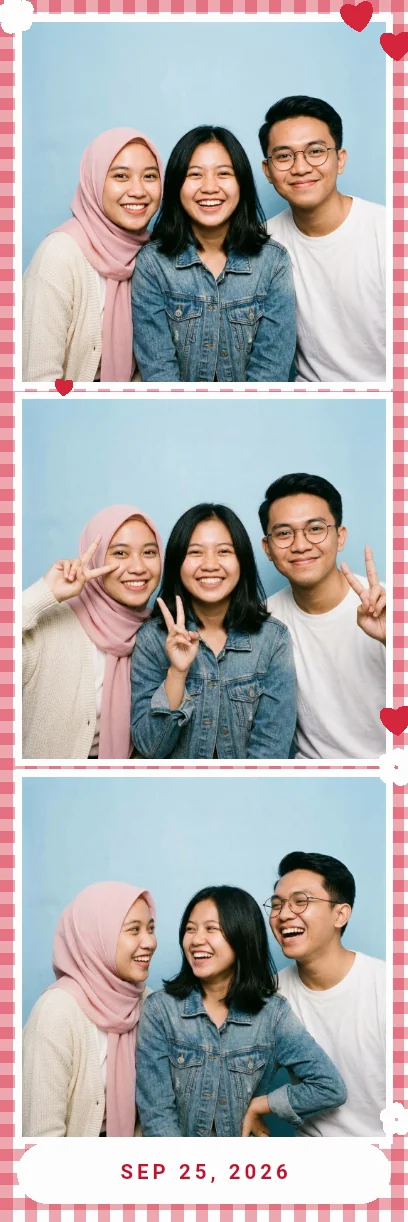 A photo strip in the Cherry Picnic frame