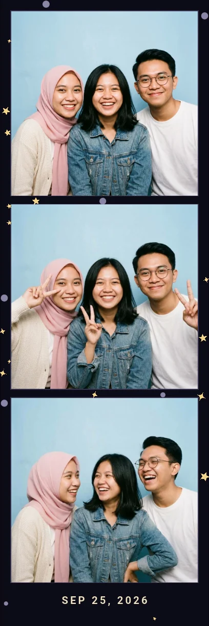 A photo strip in the Midnight Stars frame