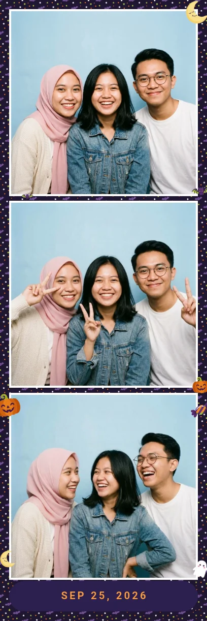 A photo strip in the Spooky Night frame