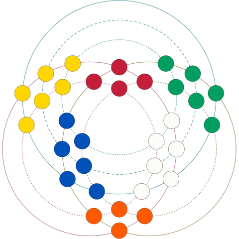 The 2x2x3 cuboid laid flat as circles, solved