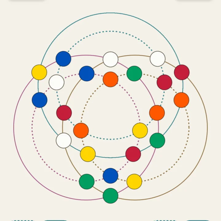 A scrambled 2x2: six circles around three centres