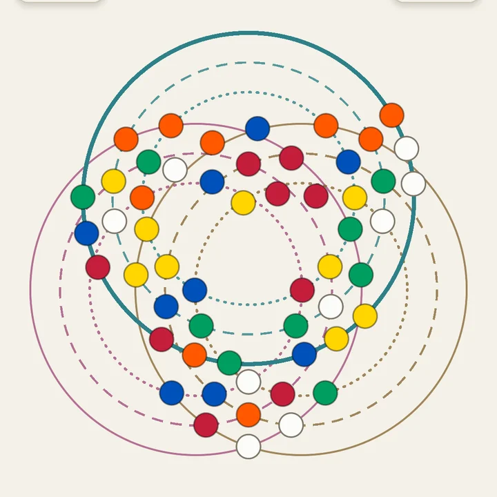 A circle part way through a turn, its dots sliding round