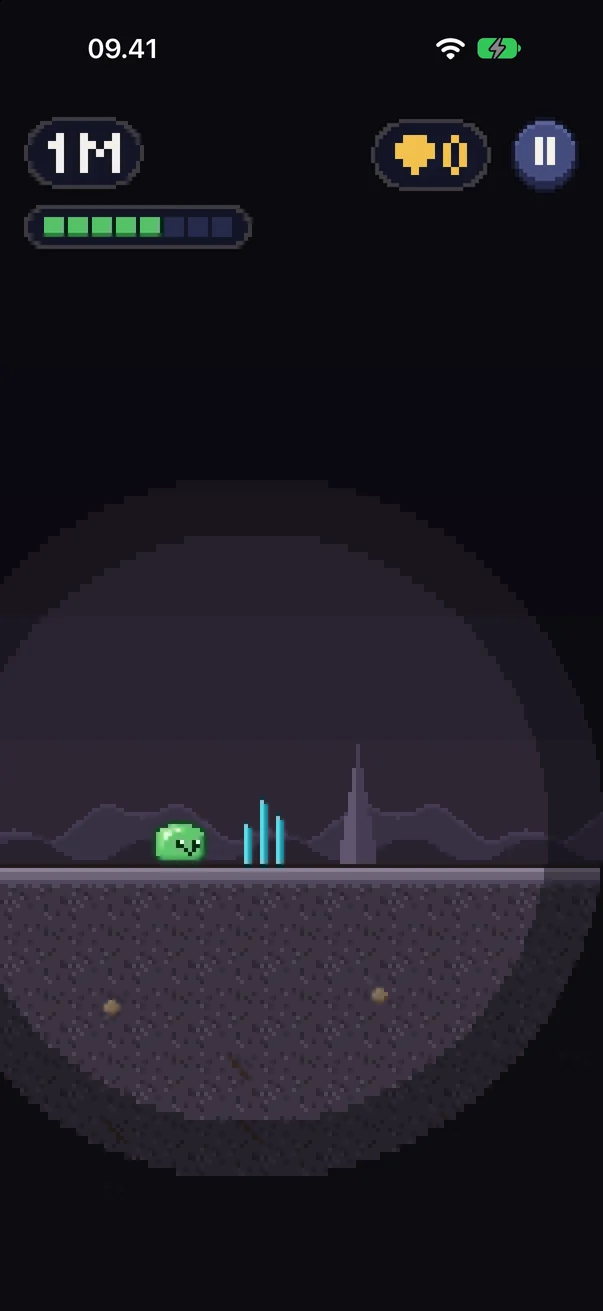 The Cave, dark except for a pool of light around the slime