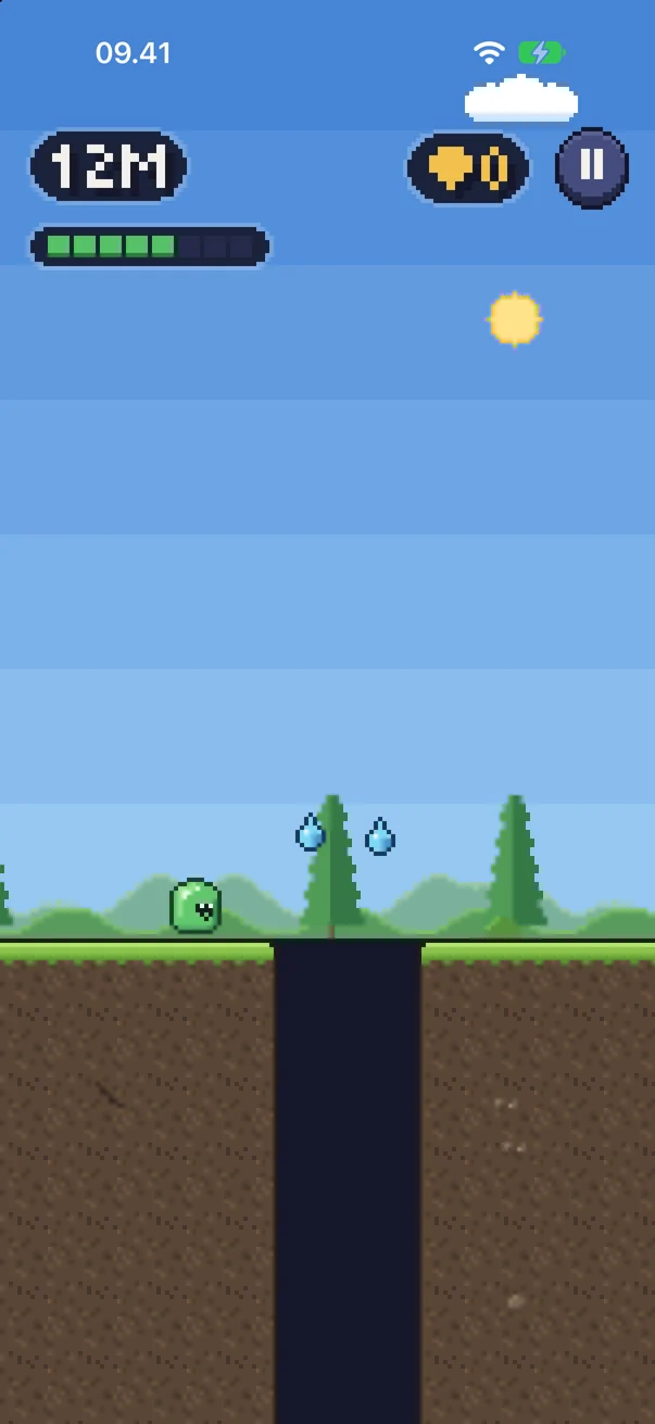 The slime hopping across the Meadow, leaving goo blocks behind