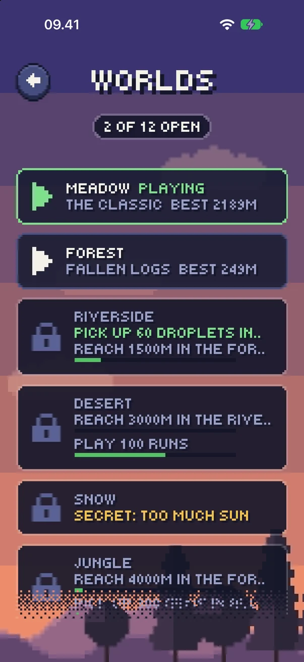 The worlds list with open worlds and locked ones
