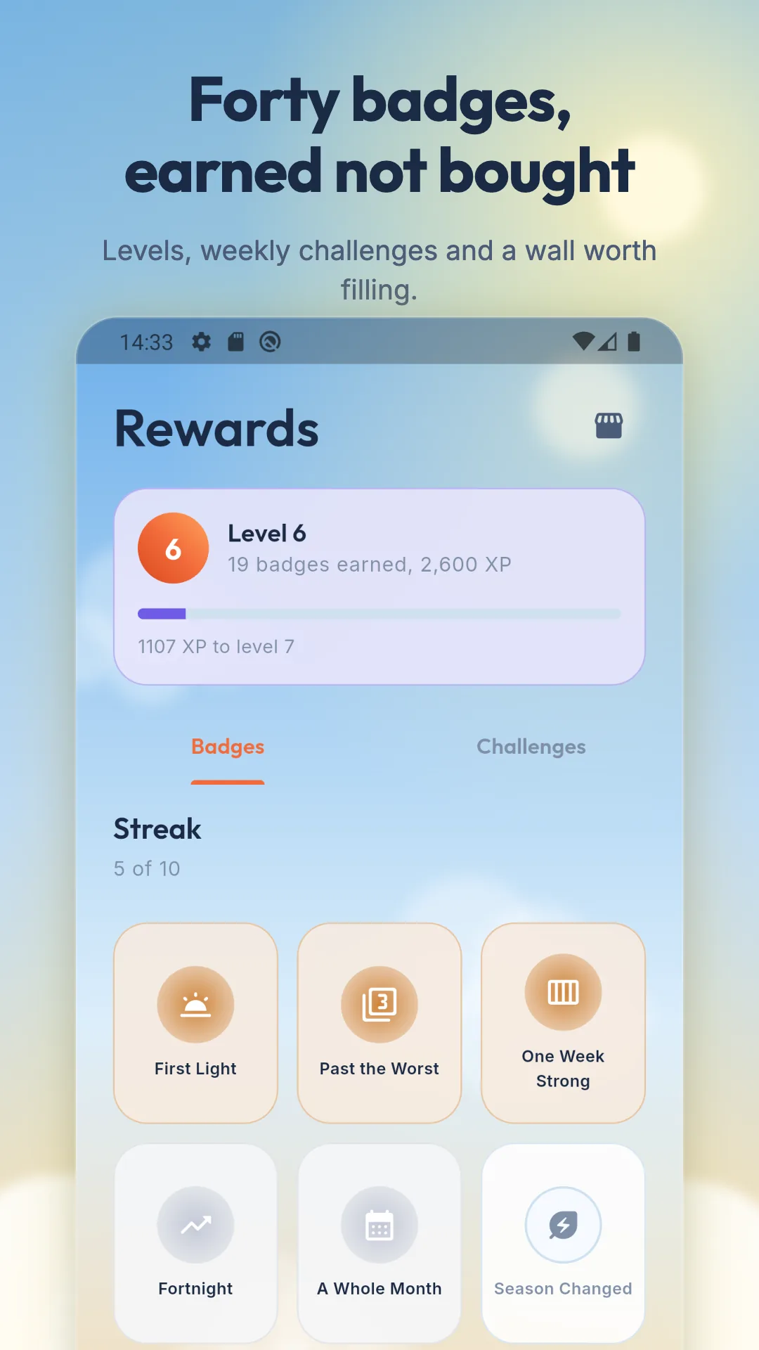 stosmok badge wall and rewards screen on Android
