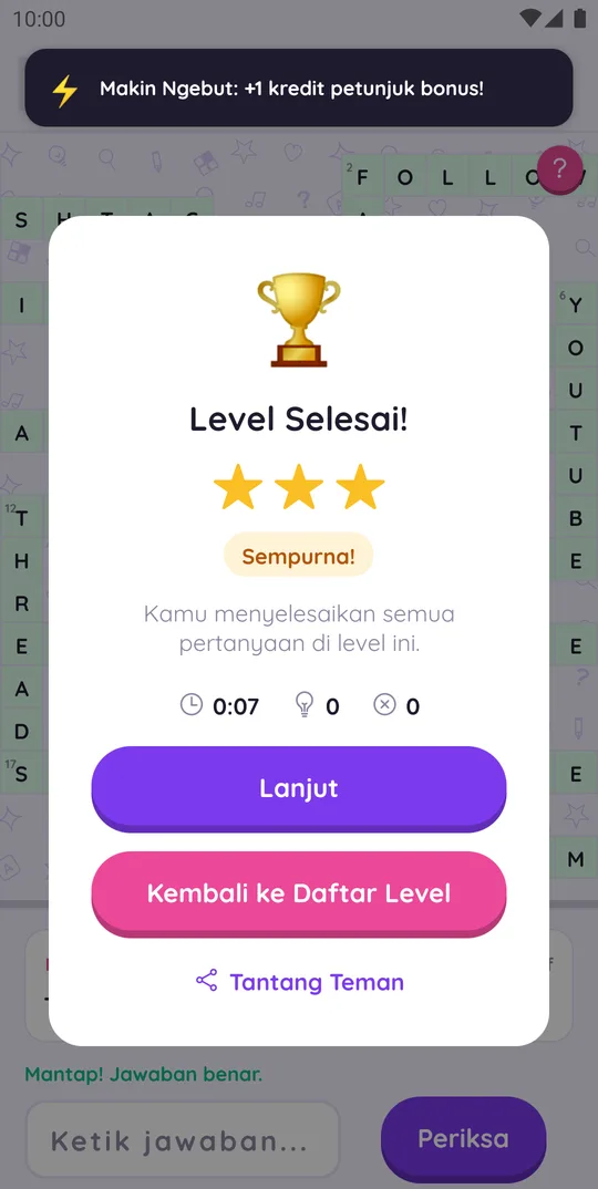 Level selesai dengan tiga bintang di paket TTS GenZ