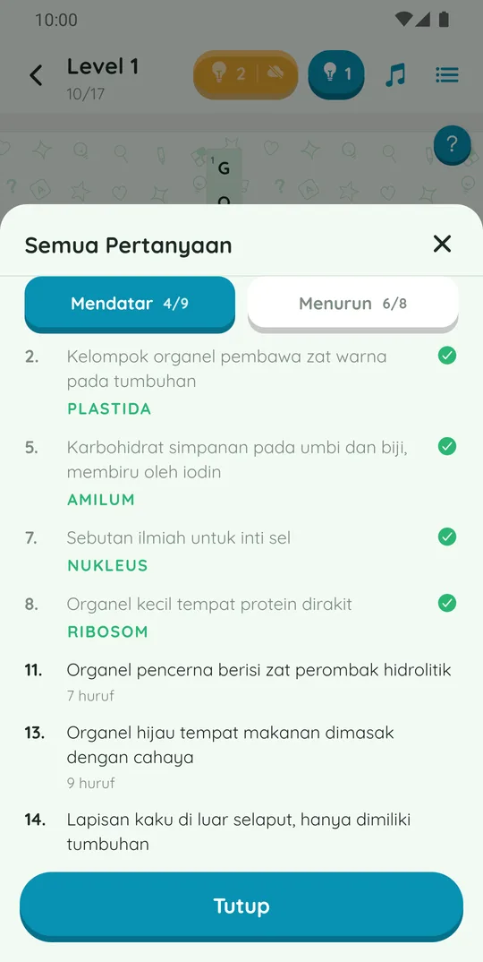 Semua soal di TTS Biologi