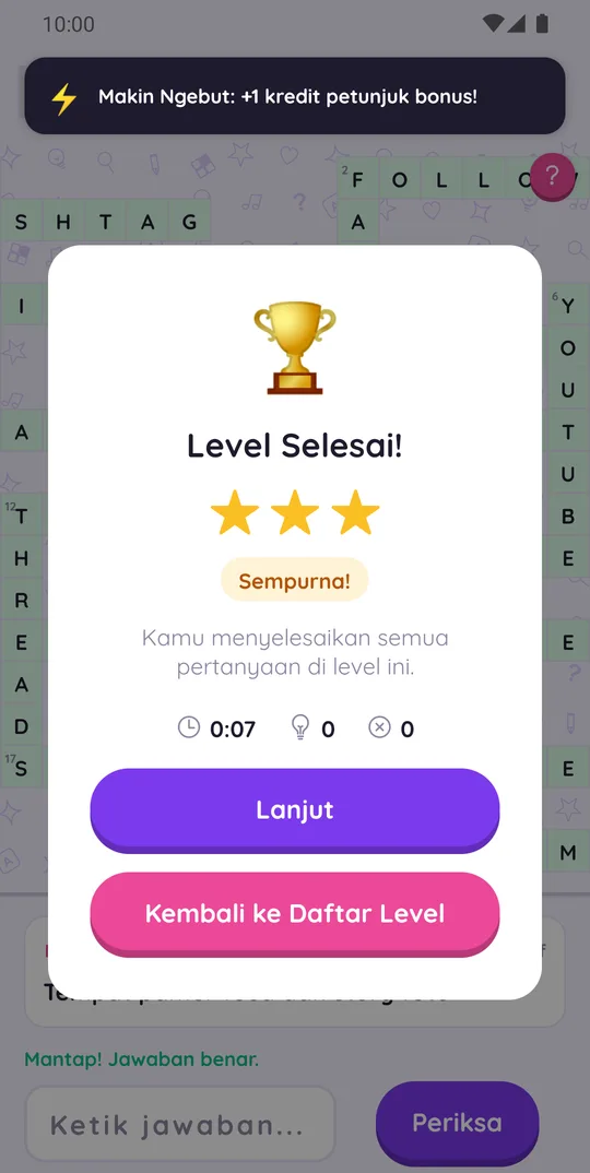 Level selesai dengan tiga bintang di TTS GenZ
