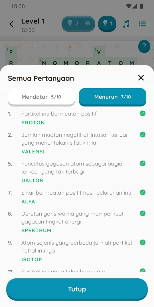 Daftar soal TTS Kimia