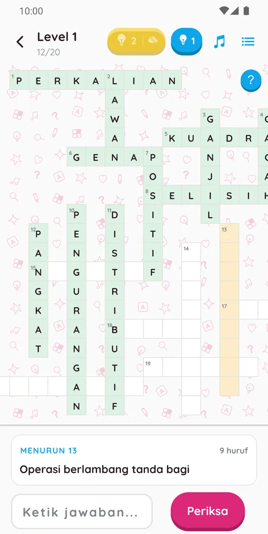 Papan teka teki silang TTS Matematika